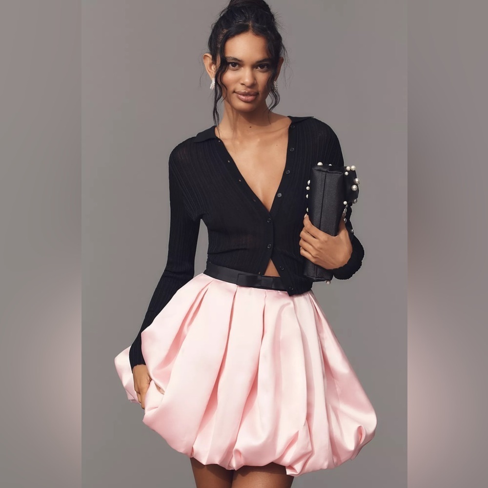 NWT! ANTHROPOLOGIE Hutch Full Pleated Bubble Hem Mini Skirt Mid Rise Size 12 🦉 - Picture 2 of 4